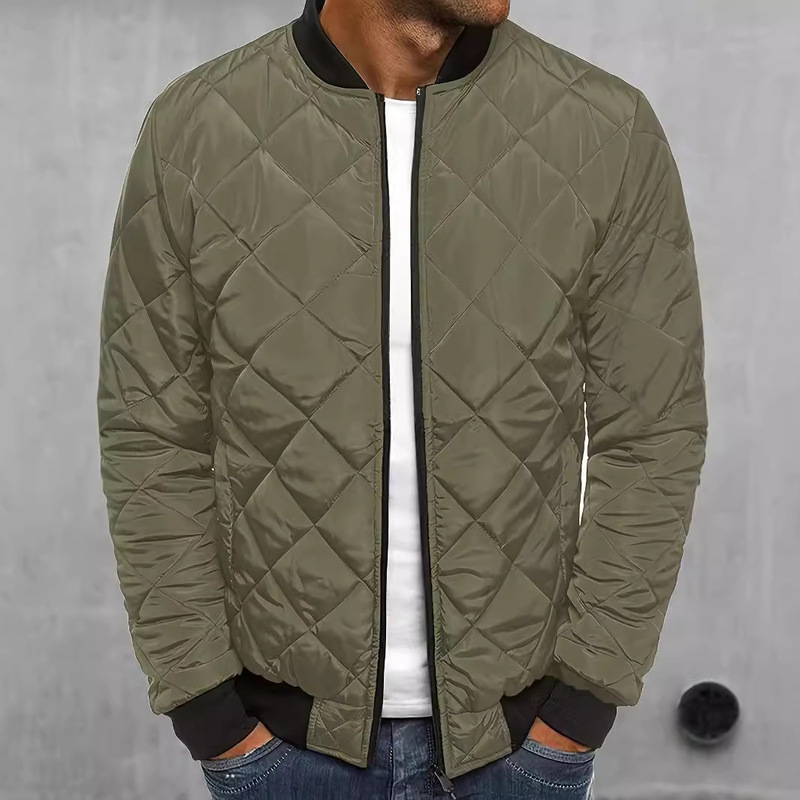 2026 European and American Men's New Winter Quilted Bomber Jacket Thickened Warm Windproof Padded Plaid Coat