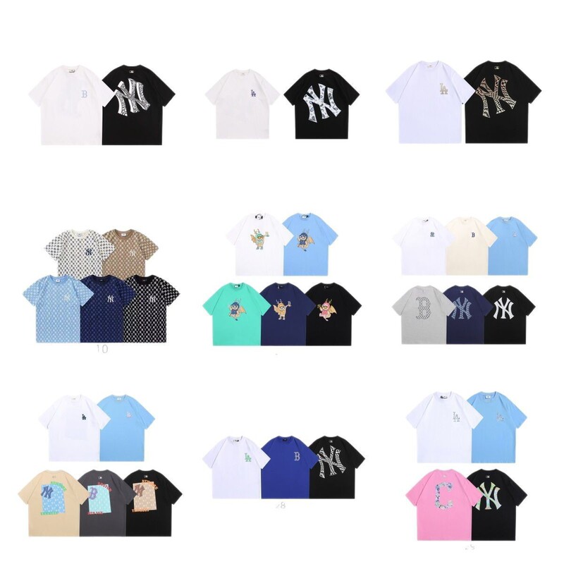 2025 Trendy Brand Mlb Short-Sleeved T-Shirt New High Version Ny Multi-Style Collection Correct Version Men's and Women's Same Style T-Shirt