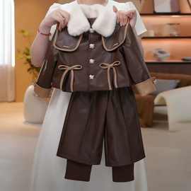 女童冬季皮衣加绒加厚套装2025新款韩版时髦女孩外穿爆款夹克预售