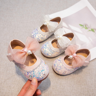 Children's Princess Shoes Spring and Autumn 2025 New Girls Leather Shoes Crystal Shoes Shiny Women's Shoes Soft Sole Summer