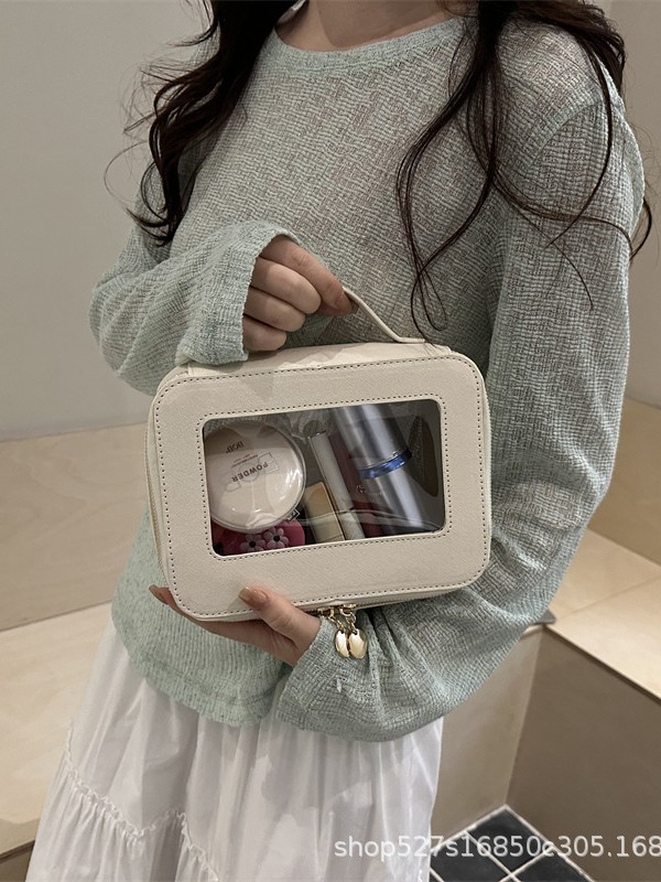 Bolso de Mano Transparente para Maquillaje de PU y PVC para Viajes y Uso Diario