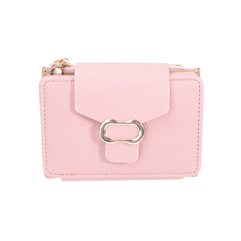 Nuevo Japón y Corea del Sur PU suave bolso de cambio corto para niñas bolso de tarjetas de gran capacidad multicapa de viaje de color sólido billetera con cremallera para mujeres