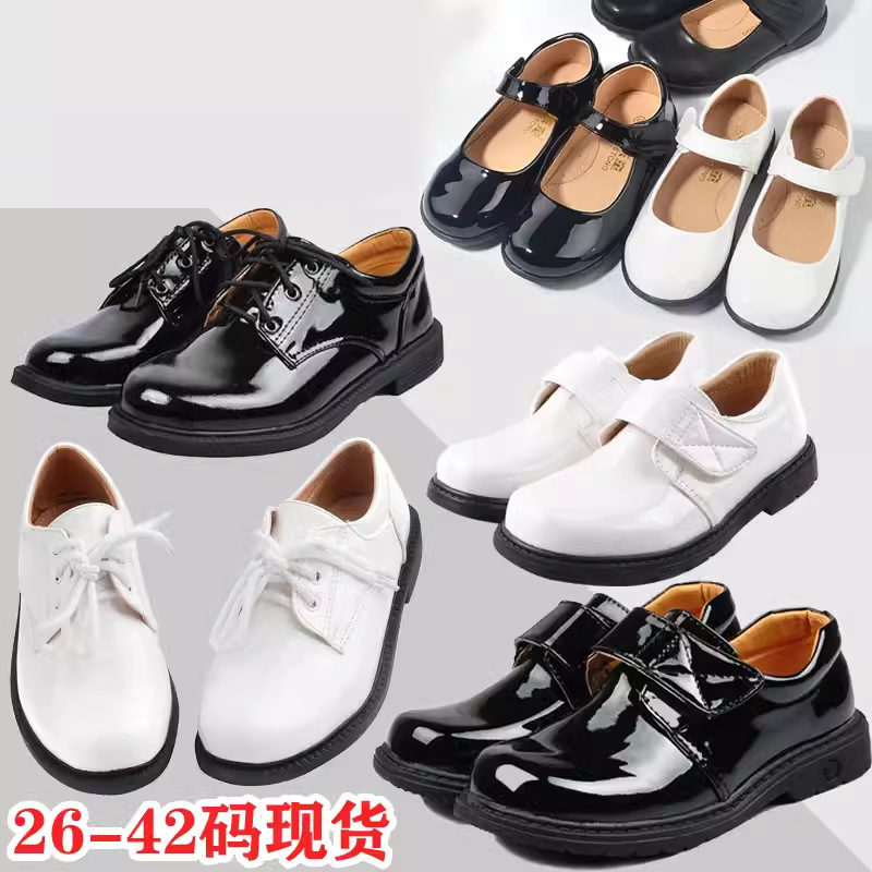 Boys Leather Shoes Black British Style Student Soft Bottom Leather Boys Flower Girl Suit Performance Shoes Children's New Campus