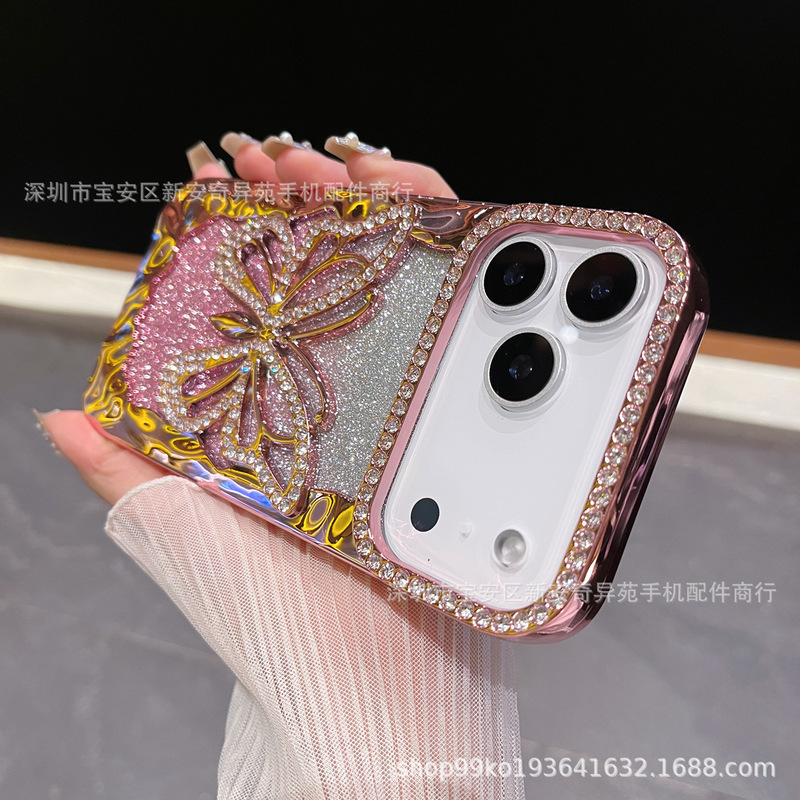 渐变闪粉镂空电镀蝴蝶软壳高级感适用iPhone17Promax苹果16手机壳|undefined