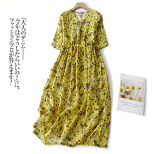 实拍原创优雅小碎花宽松苎麻女装连衣裙2024夏季新款轻薄透气