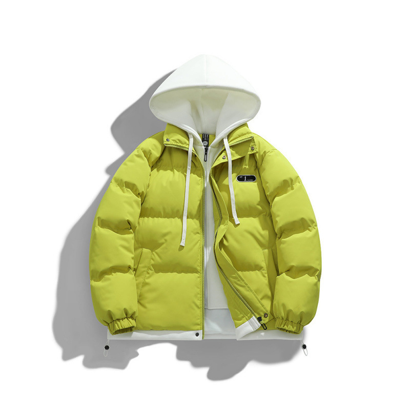 Falso de dos piezas de algodón hombre invierno 2023 nuevo suelto chaqueta de algodón de color caramelo chaqueta de invierno de hombre