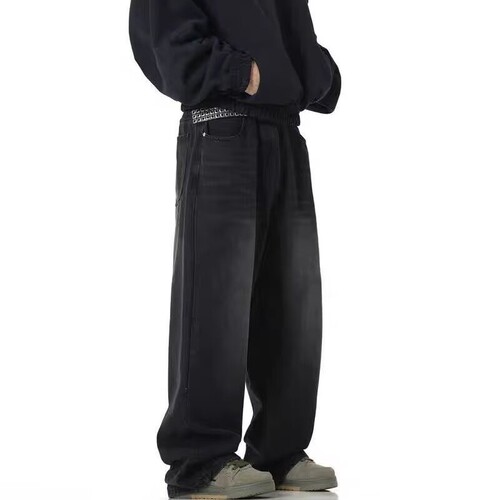 Cross-border foreign trade retro jeans, men's American fashion brand loose straight pants, washed and old, all-matching wide-leg pants