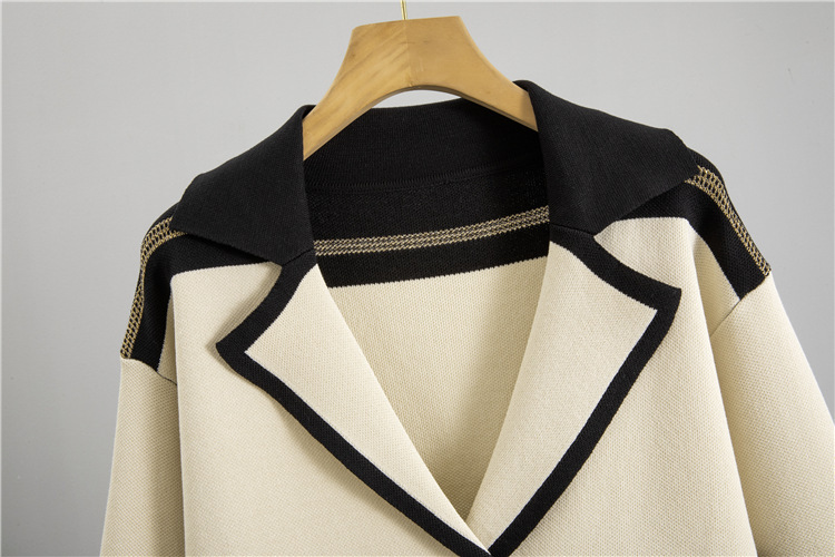 GraceChic Elegant Suit Collar For Women 2025 Spring And Autumn New Color Block Double-Breasted Knitted Top Wide-Leg Pants_voghion.com