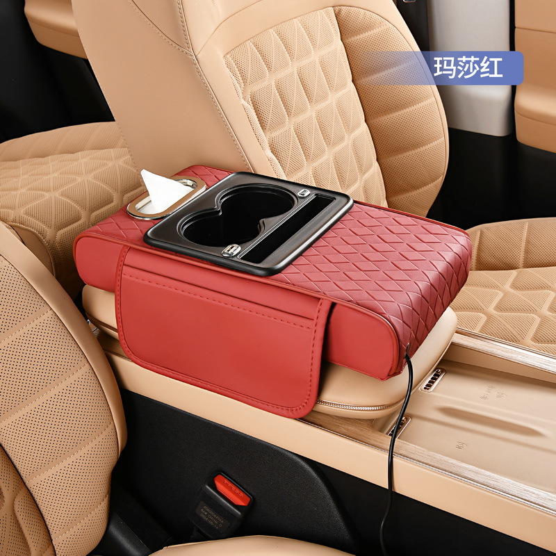 Holder, Storage Box, Tissue – Universal Armrest box pad - 3d-rhombus-usb-charging-maserati-red