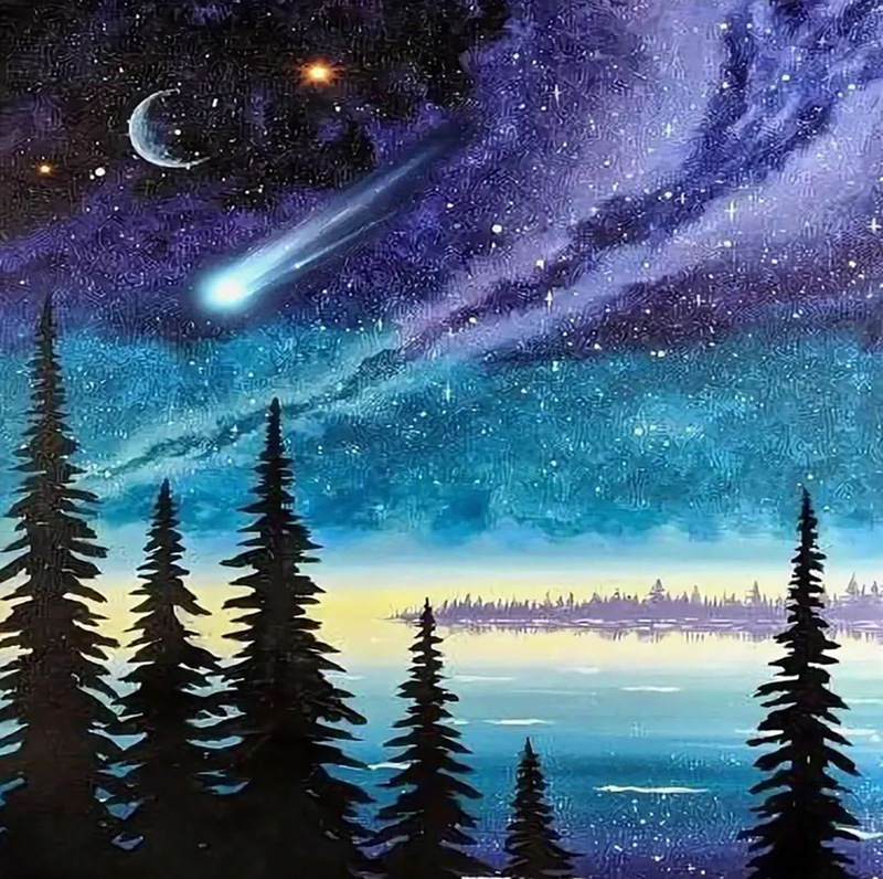 新型ダイヤモンド画風景山水円ドリル星空月十字刺繍ダイヤモンド刺繍装飾画30*30cm|undefined