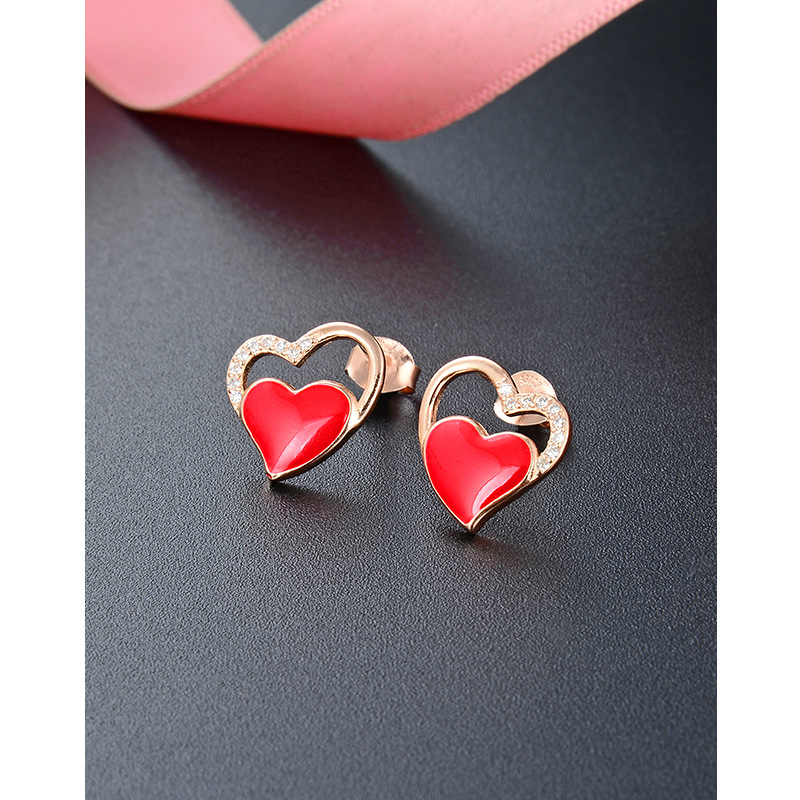 Pendientes encantadores rojos para las mujeres 925 plata esterlina elegante nicho simple melocotón corazón pendientes 2024 nuevos pendientes de oro rosa
