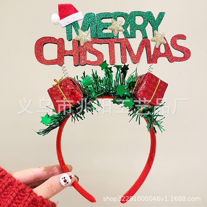 Bonito tocado de Santa Claus sombrero 2025 nuevo arco de mujer corno de ciervo adornos para el cabello árbol de Navidad creativo tocado