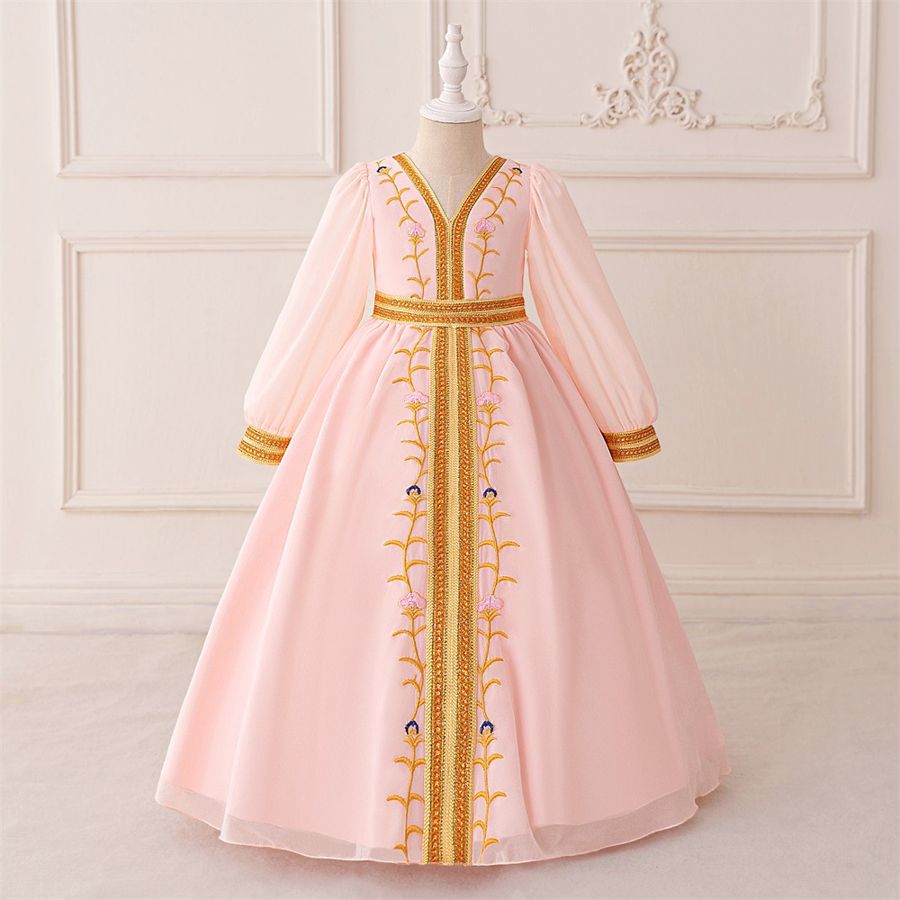 Europa y los Estados Unidos nuevos vestidos de niñas vestidos de princesa de manga media y larga impresión de bordado vestidos de cascada vestidos de moda para niños vestidos de noche