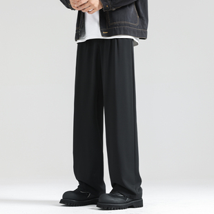 Suit Pants Men's Spring and Autumn Dosing Straight Pants Fleece-Laped Pants Men's Casual Trousers Loose New Wide-Leg Pants