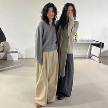 现货2025冬季新韩国东大门am*me*to纯色抓绒褶皱休闲裤长裤工装裤