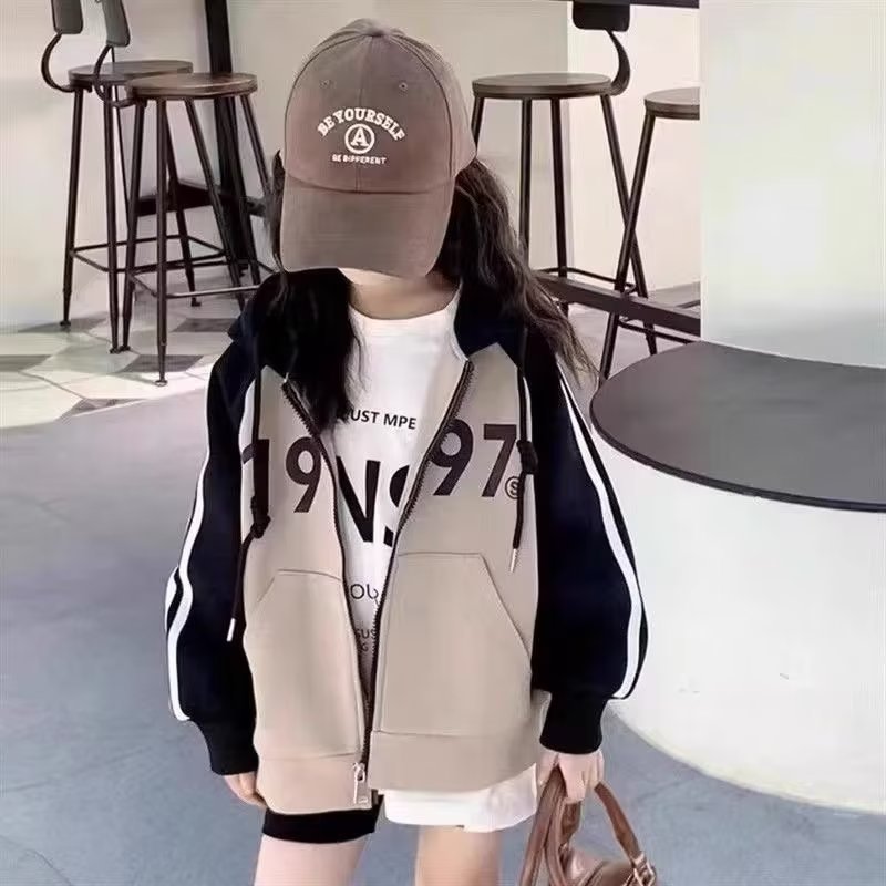 女童卫衣外套春秋款网红中大童开衫上衣洋气小女孩连帽运动棒球服