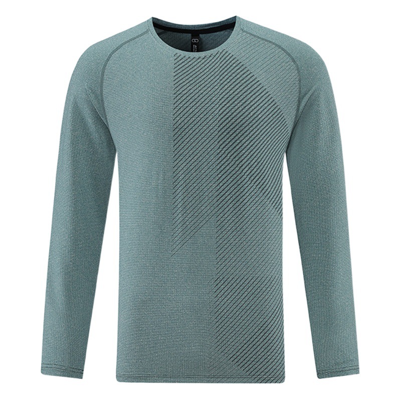 Primavera y otoño de los hombres al aire libre cuello redondo ropa de secado rápido deportes de manga larga casual transpirable suelta camiseta en stock impresión fija registro