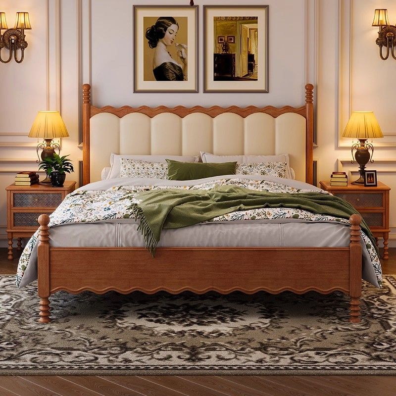 New Chinese-Style Bed for the Master Bedroom, High-End and Elegant, All Solid Wood Bed Frame, 1.8m Household Use, Zen-Inspired Walnut Color, Song Dynasty Aesthetics Bed