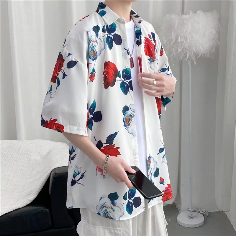 Hong Kong estilo Retro Vintage floral camisa manga corta Estilo Hawaiano tailandés diseño Ruan guapo camisa suelta para hombres y mujeres