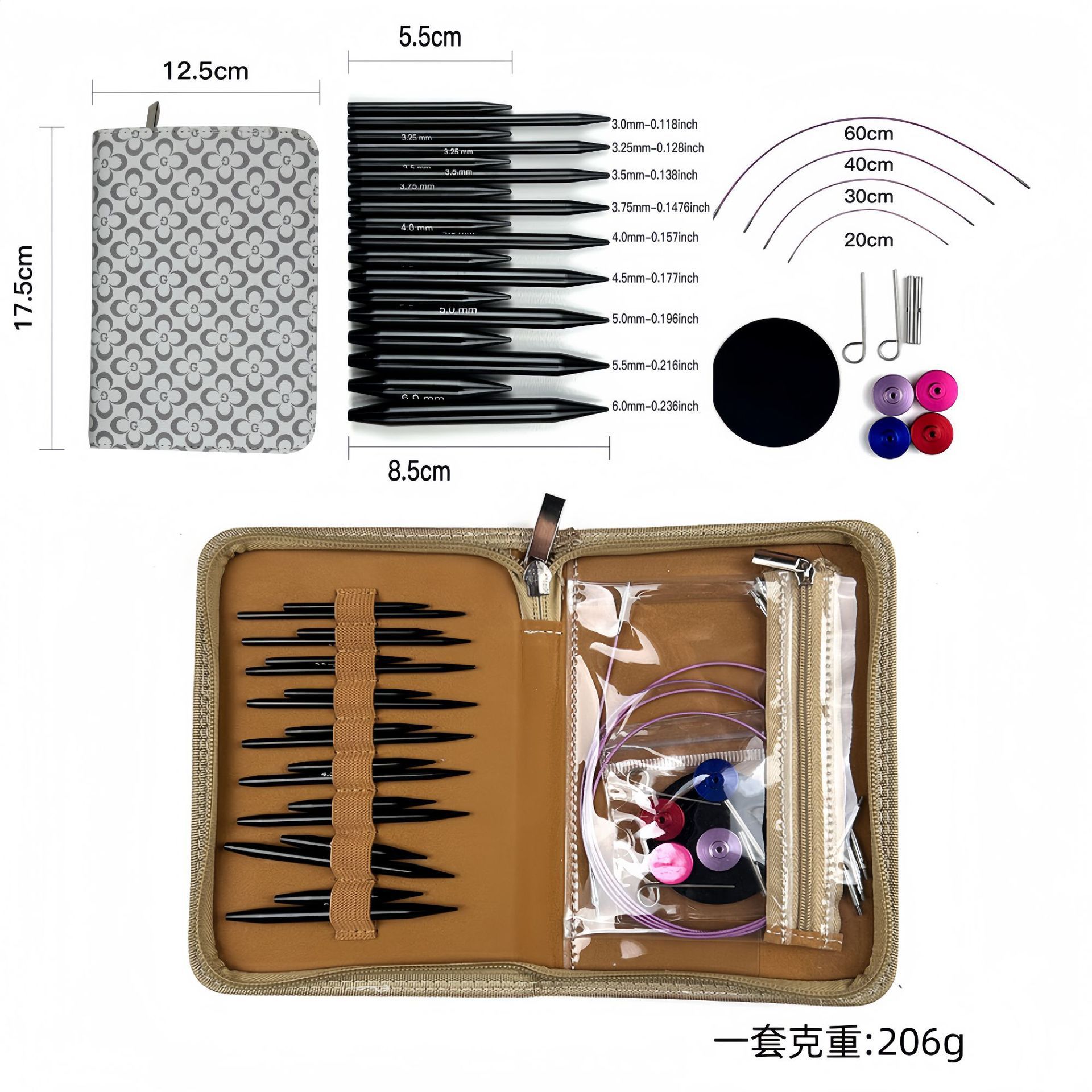 El conjunto de aguja de anillo desmontable cambia la cuerda colorida varilla de tejido aguja alargada pu herramienta de tejido carbonizada aguja de bambú anillo