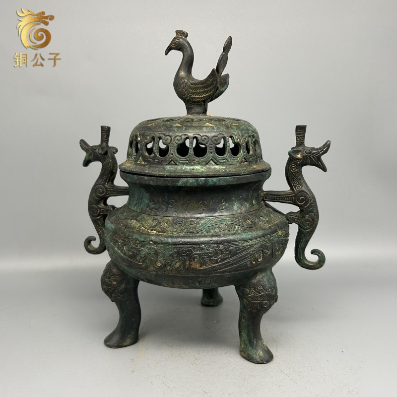 仿古青铜器摆件熏香炉朱雀青龙造型家居摆件装饰品手工铜艺做旧