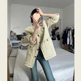 法式冷谈重工小香苏炸街中长款遮屁股宽松高级感外套女春秋
