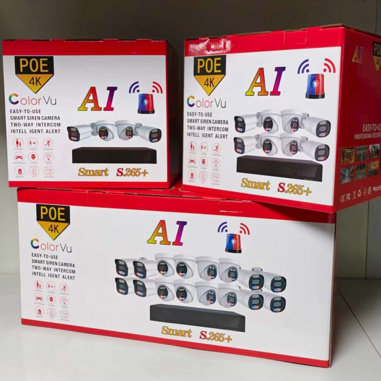 跨境新品带红蓝报警双光摄像人脸识别AI POE4路8路16路录像机套装