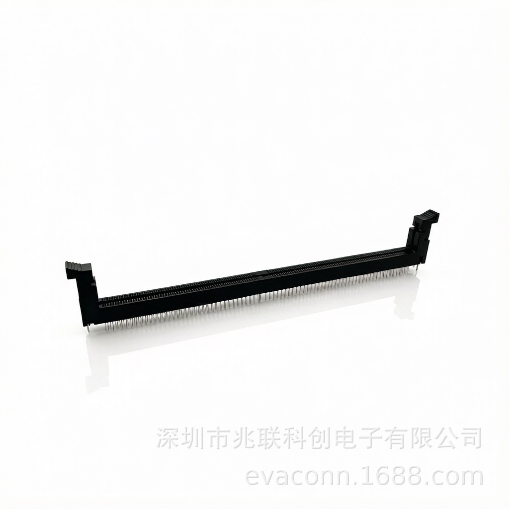 DDR4 内存插槽288pin180度DIP直插板上型PA66黑色主板连接器288针