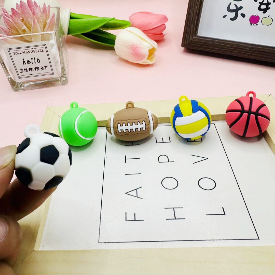 Simulation Soft Rubber Football Keychain Pendant Stereo Basketball Tennis DIY Small Jewelry Push Small Gift Pendant