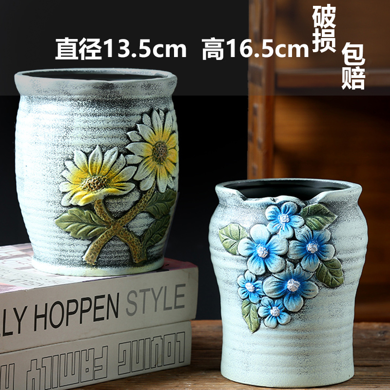 도자기 - 두 개의 큰 보라색 해바라기 항아리 - 조합