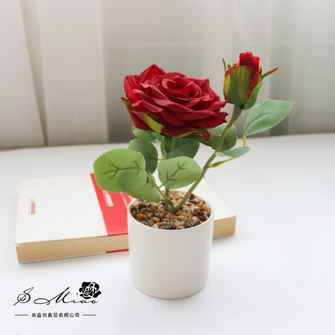 Flores falsas de alta calidad europea rosa bonsai flor de simulación decoración creativa de moda plantación verde artificial simulación maceta