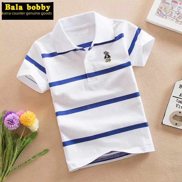 Children's clothing 1-15 years old 90-170 college style boys short sleeve T-shirt Korean summer 95% cotton lapel short sleeve polo shirt