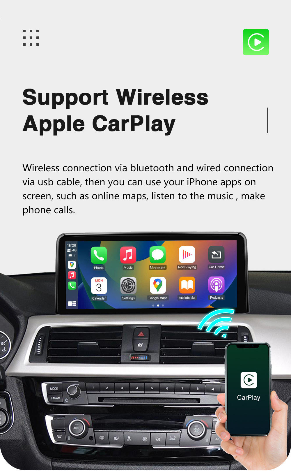10.25 "Wireless CarPlay Display for 3 Series/4 Series NBT Radio Player Linux Touch Screen