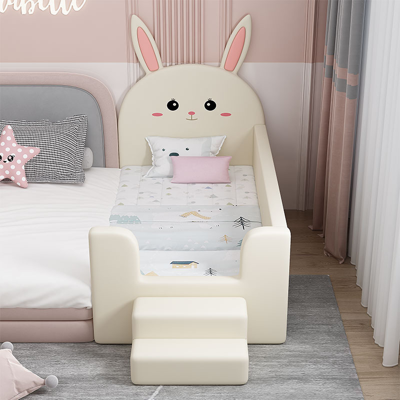 Children's Spliced Bed, Widened Bedside Bed, Baby Crib, Soft-Packed Crib, Spliced Large Bed, Cocoa Orderable Extra Bed, Rabbit