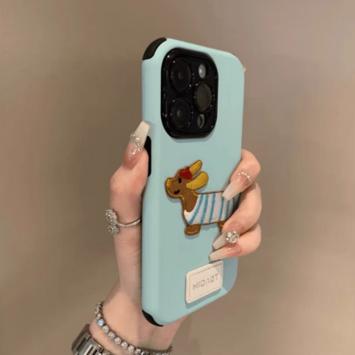 Perro con cuerno bordado azul cielo-dos en uno eq