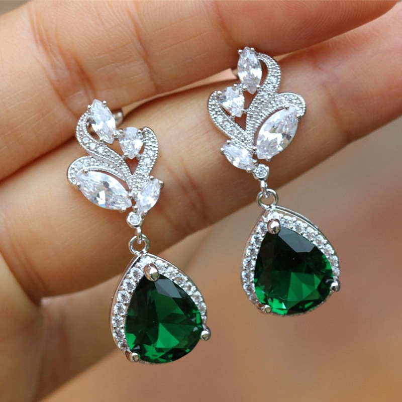 Cao Shi Exquisite AAA Water Drop Zircon Earrings European And American Fashion Pear-shaped Women's Earrings Amazon New Earrings