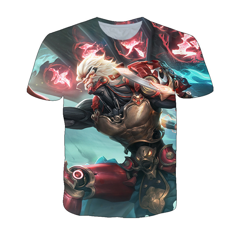 Camiseta de manga corta con estampado digital bidimensional de verano 3d verano para adolescentes y niños juego de gloria para hombres