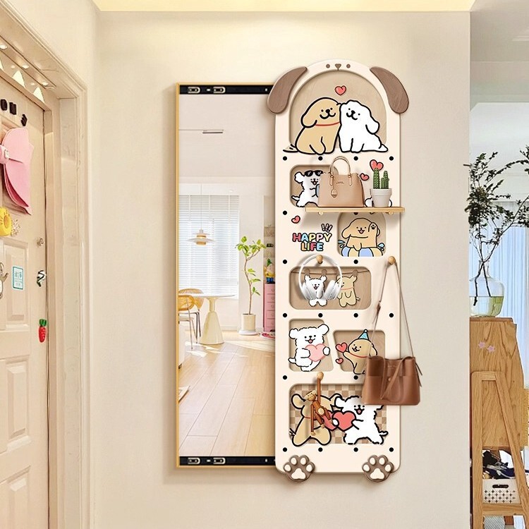 Line Puppy Push-Pull Full-Length Mirror Storage Rack Living Room Hidden Dressing Mirror Hole Board Entrance Coat Rack