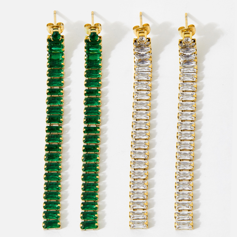 Banquet Occasion 304 Stainless Steel Material 1 Pair Glam Geometric Plating 304 Stainless Steel Zircon 16K Gold Plated White Gold Plated Gold Plated Stainless Steel Earrings