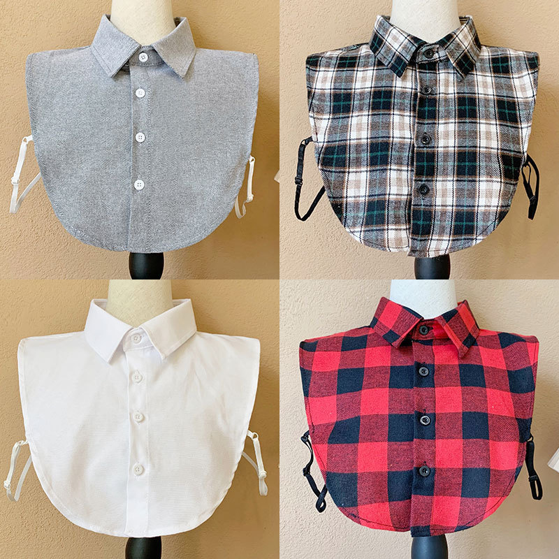 Men's Large Plaid Detachable Collar, White Autumn and Winter Shirt Collar for Women, Korean Style