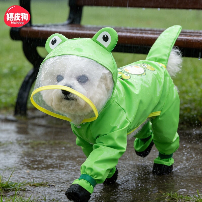 Pet Raincoat, Small Frog-Style Leash with Attached Feet, Dog Raincoat, Full-Body Dog Rainproof Clothing, Small Dog Raincoat