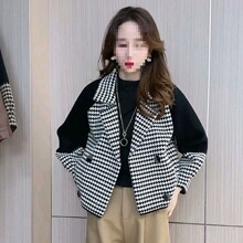 仿水貂绒女外套秋冬新款西装领加厚开衫宽松韩版时尚上衣洋气