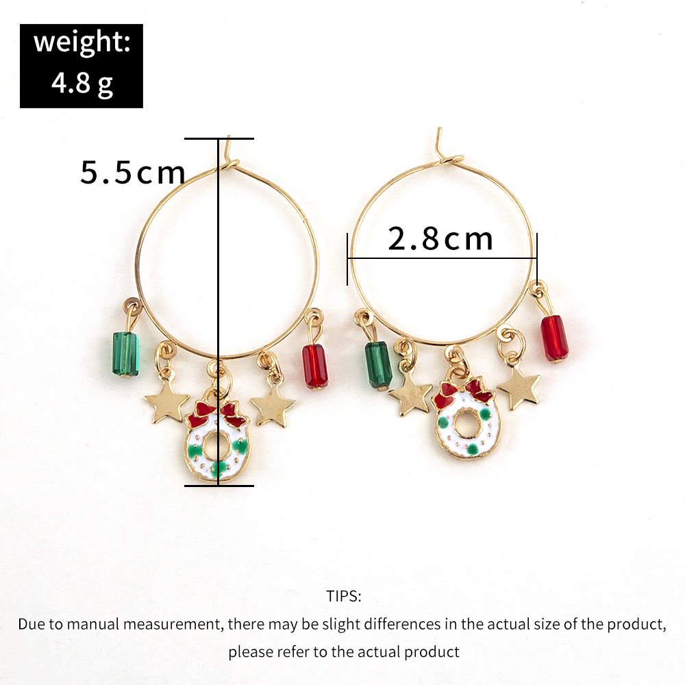 European And American Christmas Earrings Unique Creative Cartoon Circle Five-pointed Star Pendant Fashion Retro Earrings Earrings display picture 2