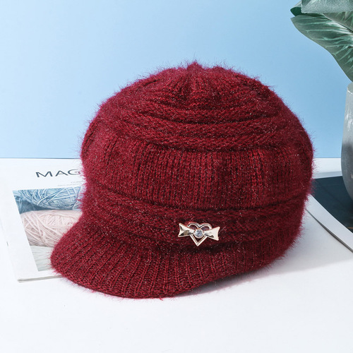 New middle-aged and elderly women's winter woolen hats to keep warm winter granny hats plus velvet autumn and winter knitted hats wholesale