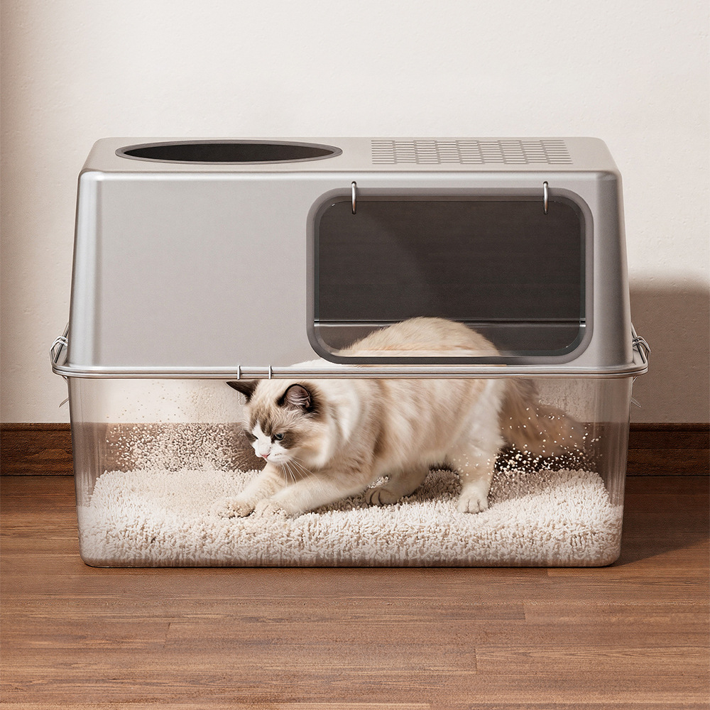 特大号不锈钢猫砂盆防外溅猫屎盆全封闭可拆卸两用猫厕所宠物用品