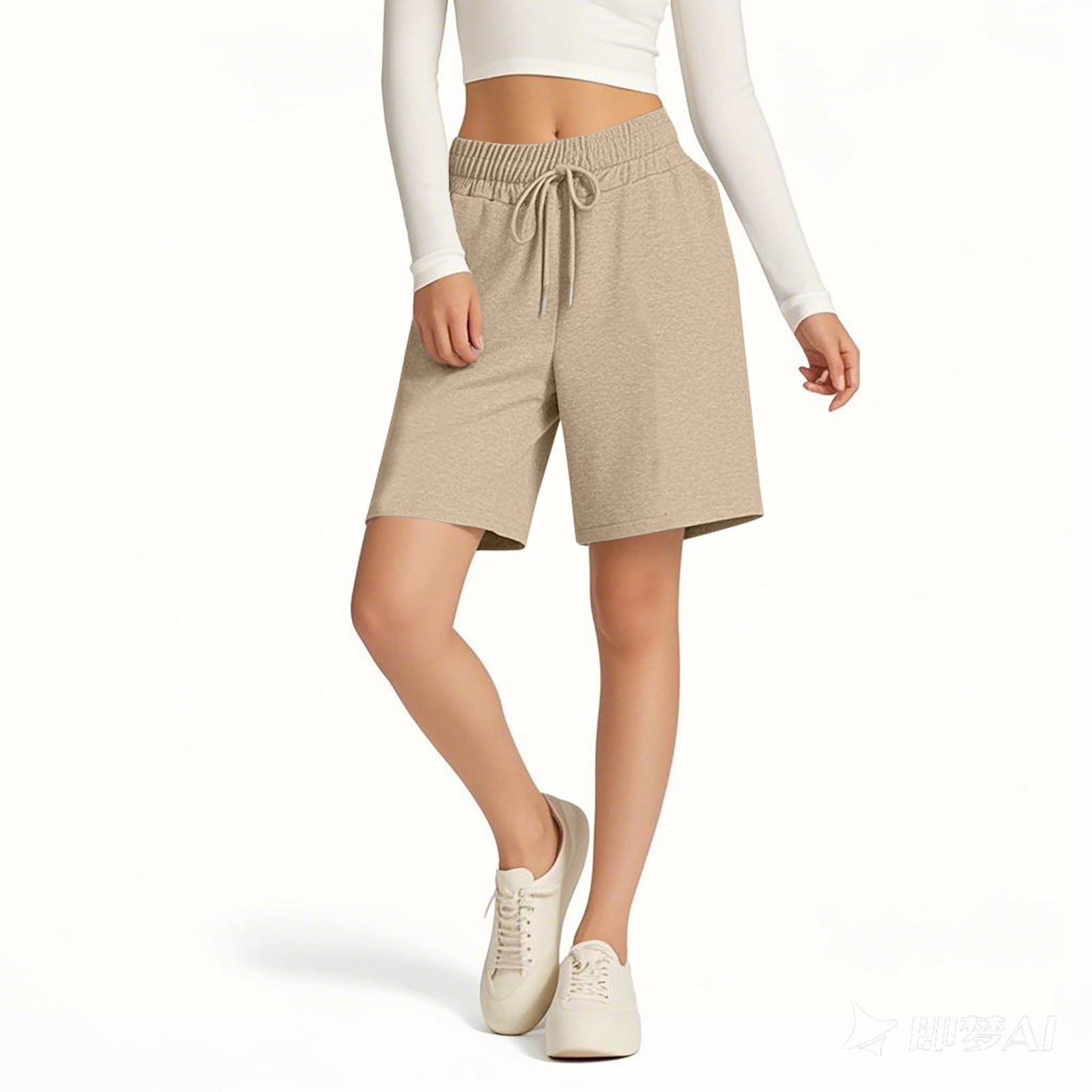 Loose Fit Women's Shorts Elastic Waist Solid Colour Casual Style_voghion.com