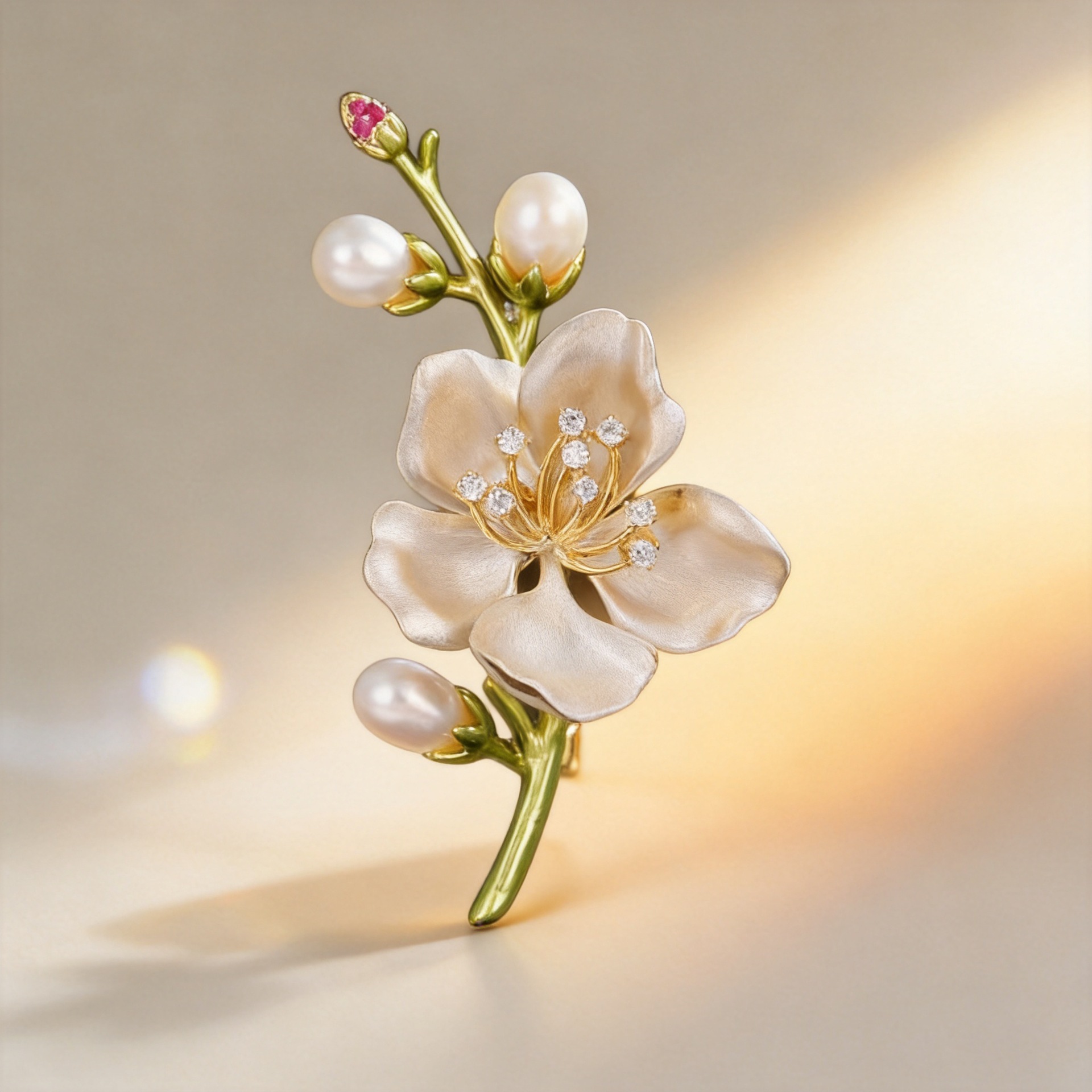 Enamel Oil-Drip Freshwater Pearl Magnolia Brooch Anti-Exposure Vintage Chinese Style Dress Qipao Versatile Brooch Pin