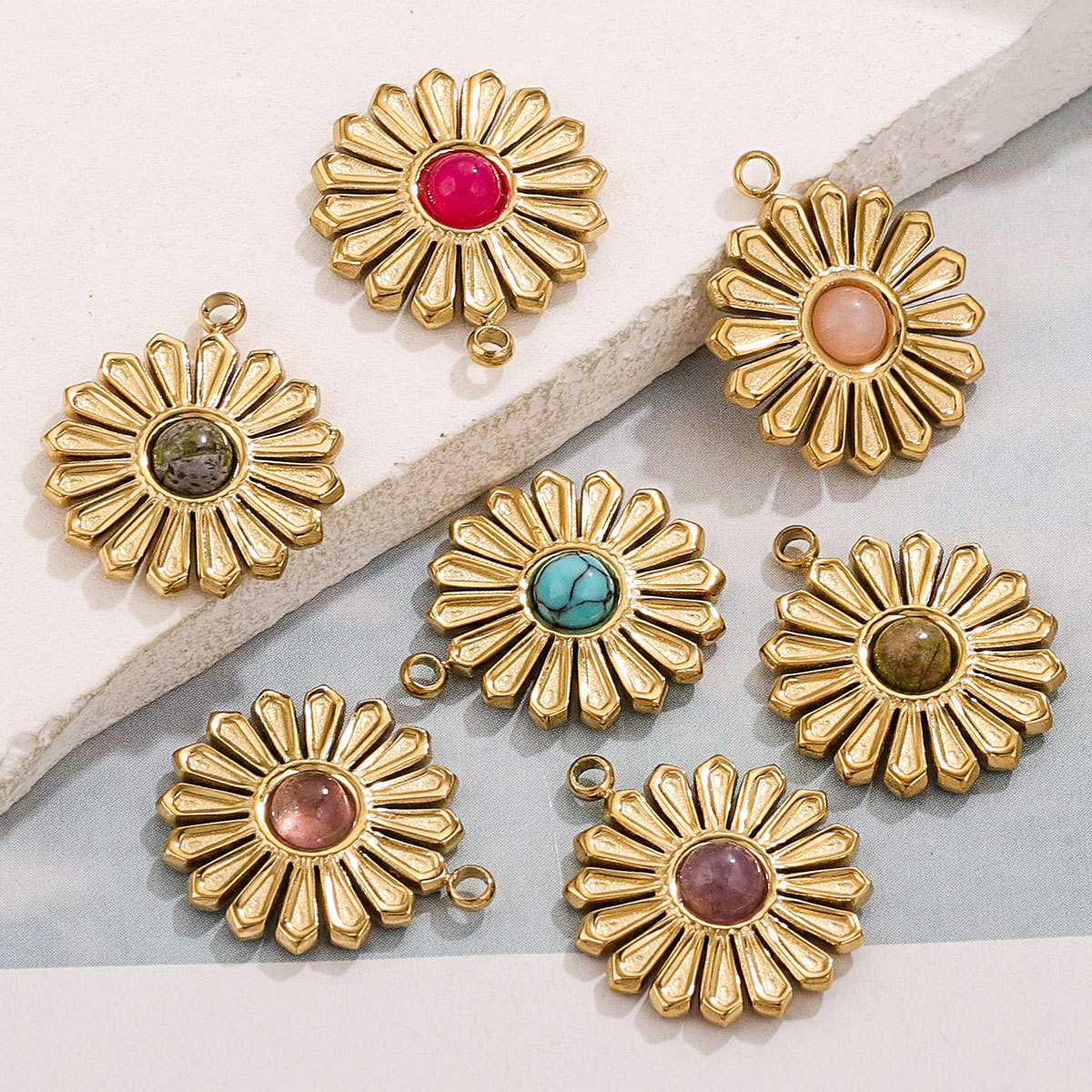 Europa y América retro acero inoxidable plato de piedra natural turquesa collar DIY collar colgante al por mayor colgante transfronterizo