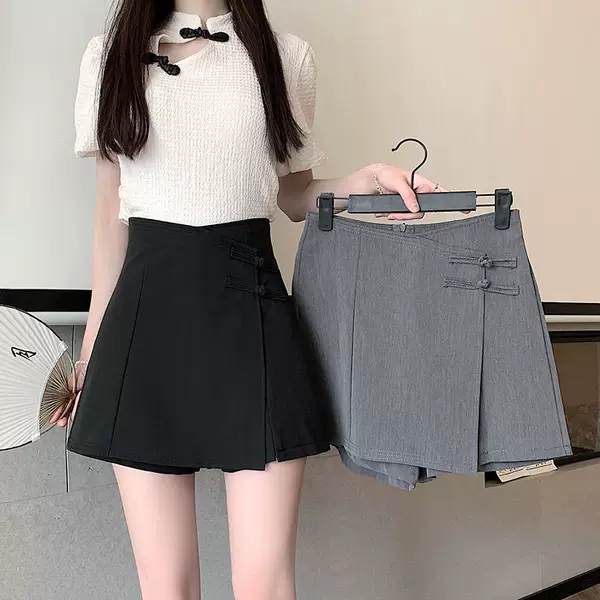 2025 Summer plus size National Style Skirt Women's High Waist Irregular Split Skirt Slimming A- line Hip Skirt Pants Skirt