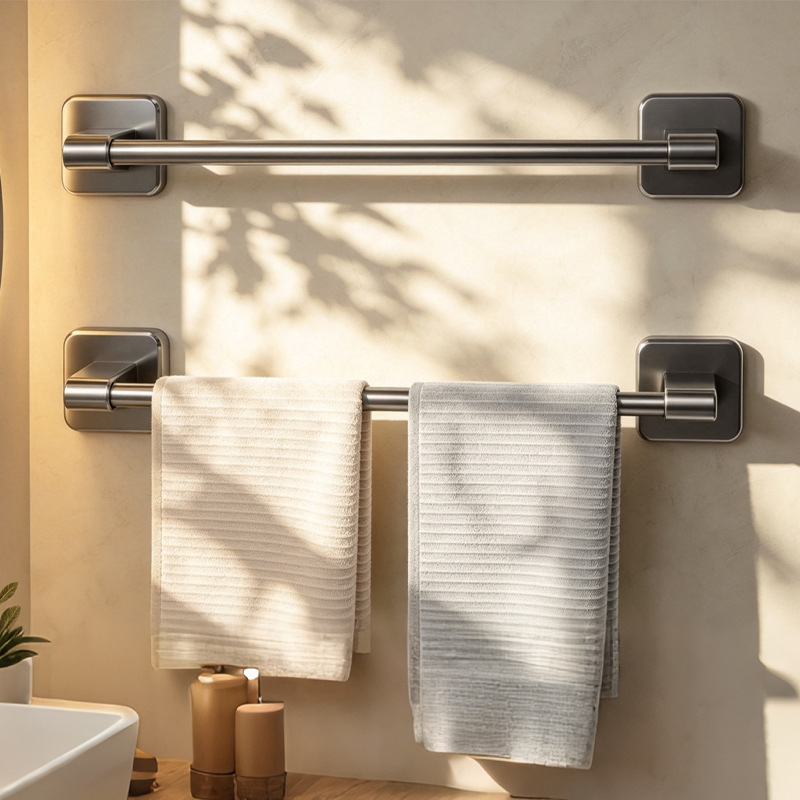 Manufacturer's towel rack for bathroom, no-drill wall-mounted storage rack, single-bar towel hanging rod for toilet and restroom